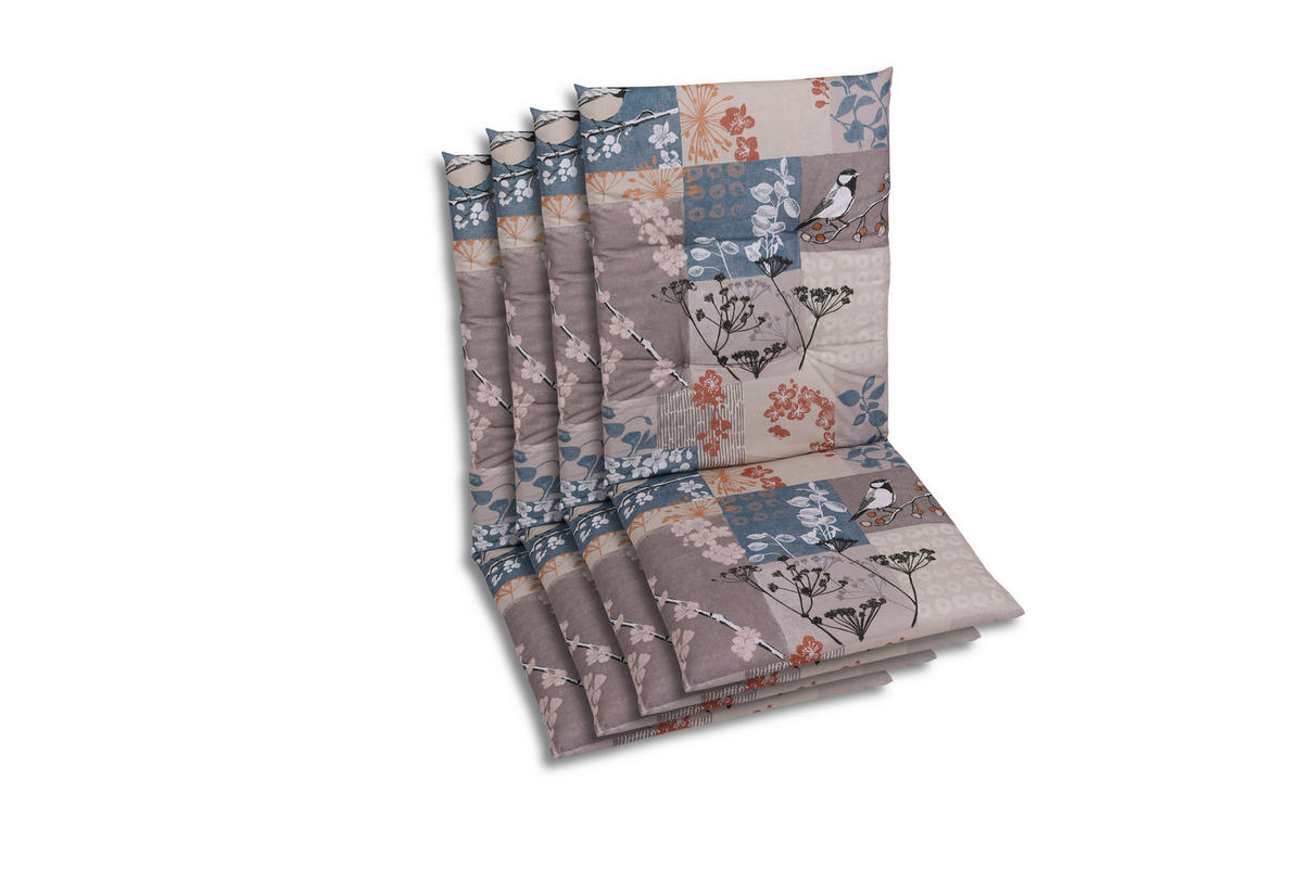 SESSELAUFLAGENSET in Blau, Schwarz, Weiß, Taupe, Rostfarben Blätter  - Taupe/Blau, Basics, Textil (48/5/108cm)