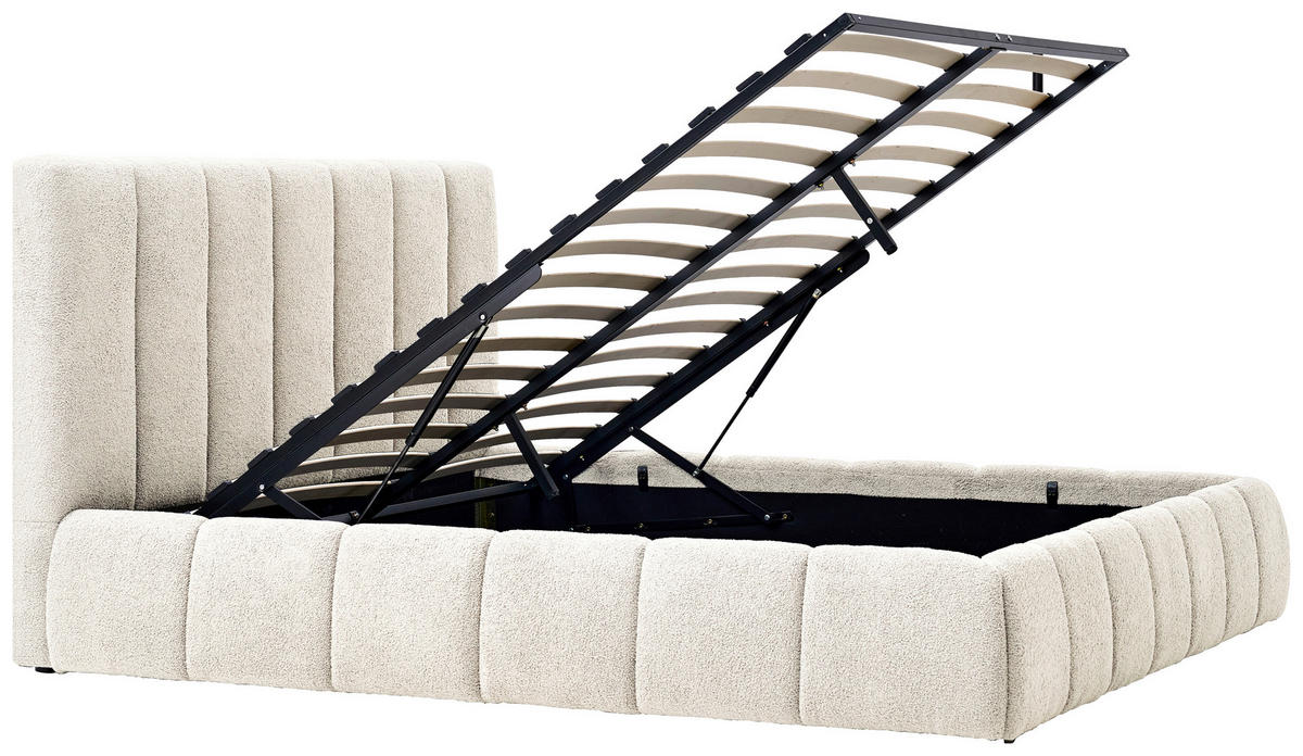 POLSTERBETT gepolstertes Kopfteil, Lattenrost, Bettkasten 180/200 cm  in Beige  - Beige/Schwarz, Design, Holz/Kunststoff (180/200cm) - Boxxx