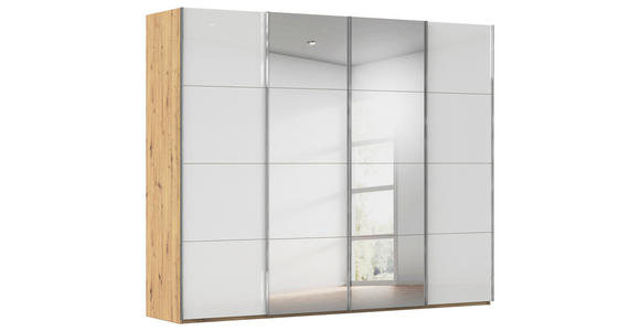 SCHWEBETÜRENSCHRANK 271/235/68 cm 4-türig Weiß, Eiche Artisan  - Chromfarben/Weiß, Design, Glas/Holzwerkstoff (271/235/68cm) - Novel