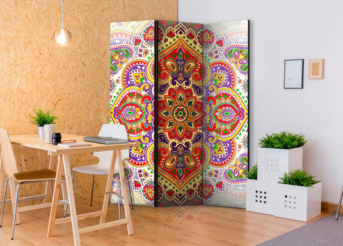 PARAVENT mit 3  Flügel - Multicolor, Basics, Holz/Textil (135/172/3cm) - artgeist