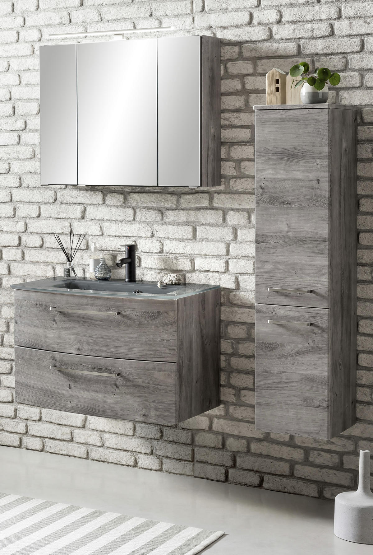 BADEZIMMER  in 110 cm  - Eichefarben/Grau, Konventionell, Glas/Holzwerkstoff (110cm) - Held