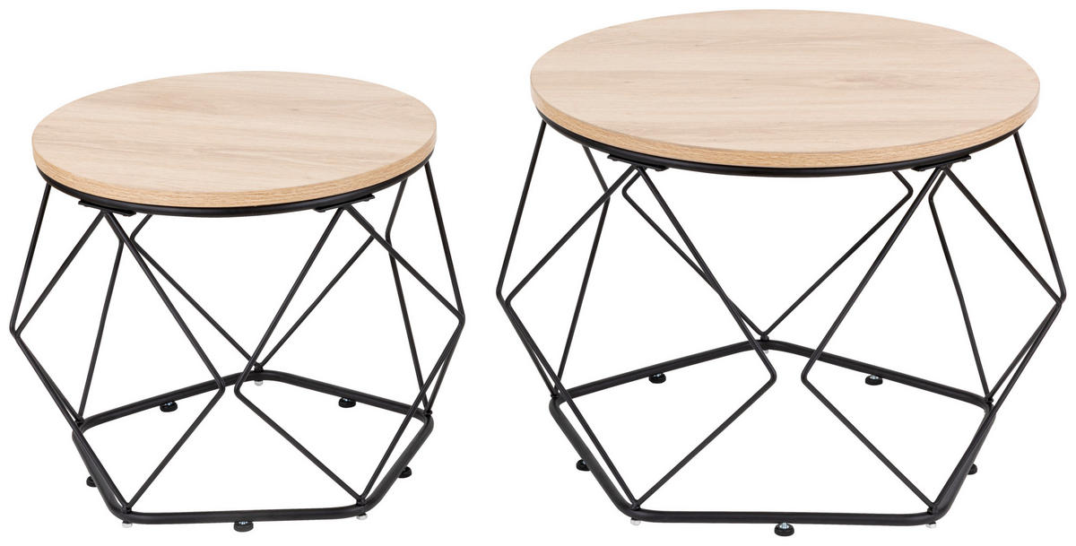 COUCHTISCH rund Schwarz, Eichefarben  - Eichefarben/Schwarz, Design, Holzwerkstoff/Metall (50/40/40/36/50/40cm) - MID.YOU