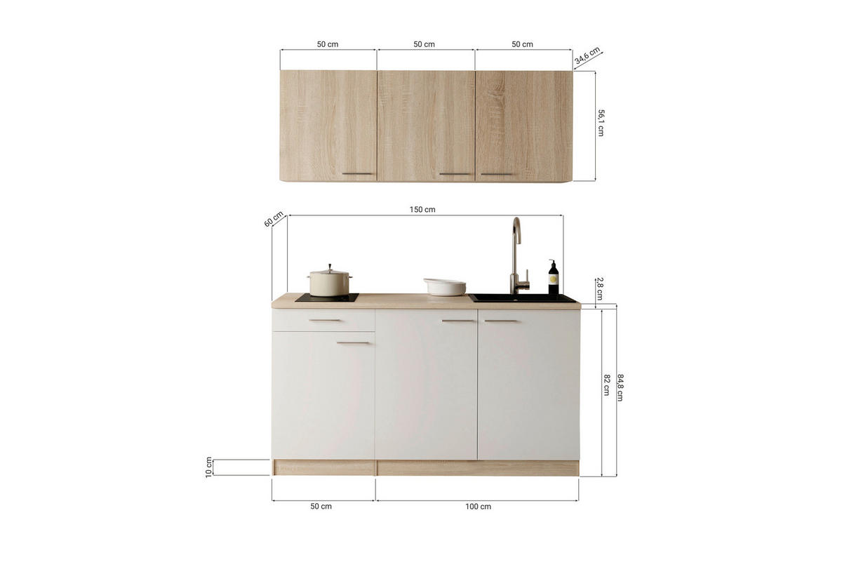 MAJHNA KUHINJA - črna/barve hrasta, Design, umetna masa/leseni material (150cm) - Respekta