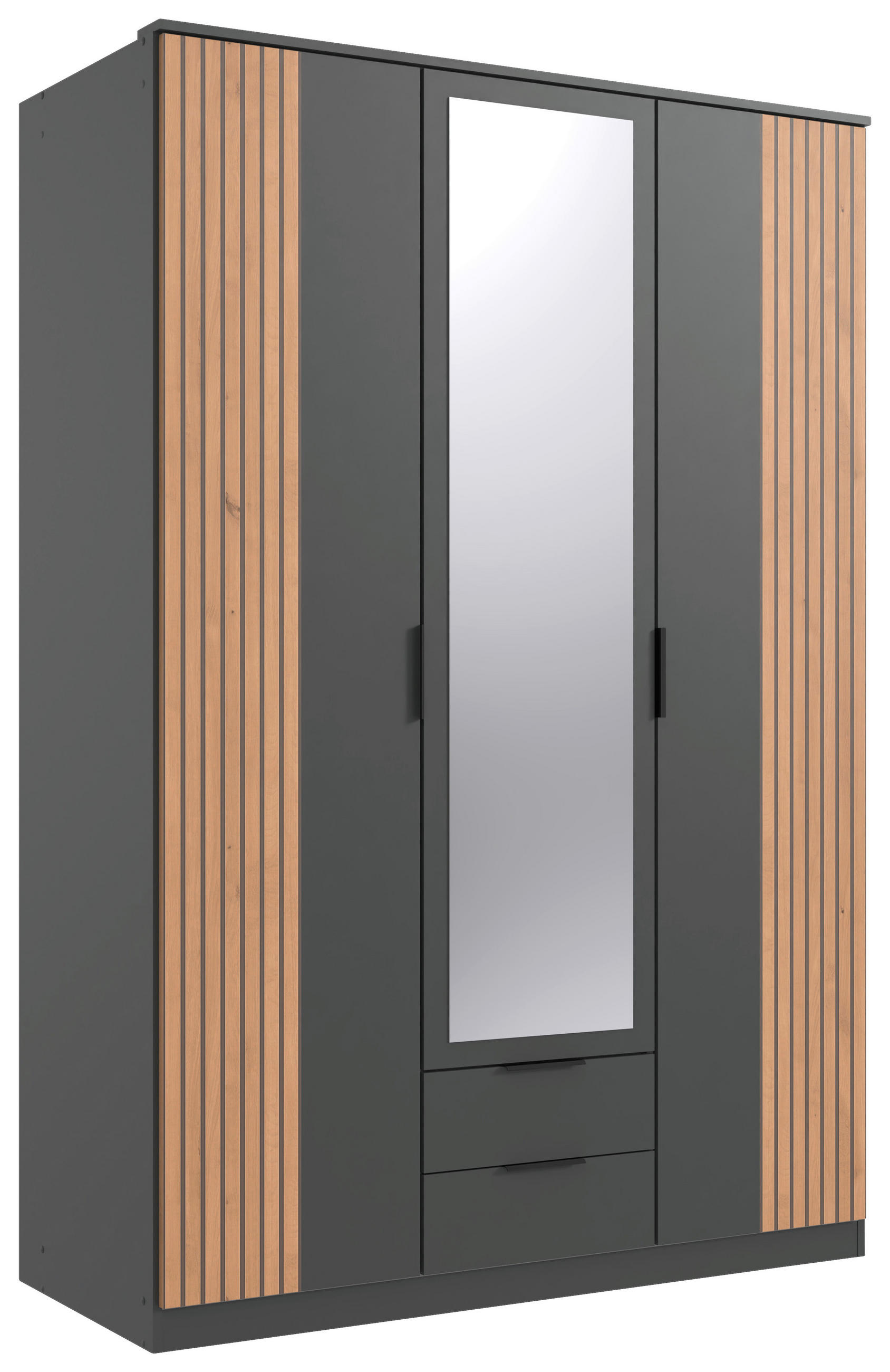 KLEIDERSCHRANK Graphitfarben, Eiche Artisan 3 Tür(en)  - Schwarz/Graphitfarben, KONVENTIONELL, Glas/Holzwerkstoff (135/199/58cm) - Boxxx