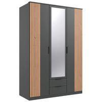 KLEIDERSCHRANK Eiche Artisan, Graphitfarben 3 Tür(en)  - Schwarz/Graphitfarben, KONVENTIONELL, Glas/Holzwerkstoff (135/199/58cm) - Boxxx