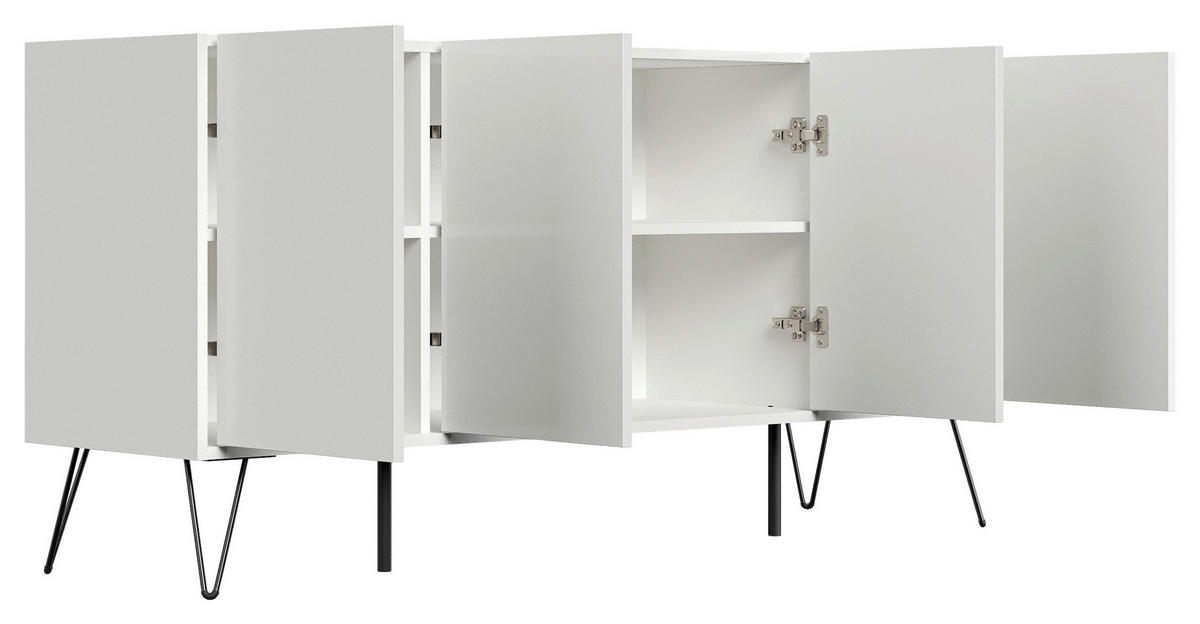 SIDEBOARD Posseik Industrial 155/75,8/42 cm  - Weiß Hochglanz/Schwarz, Design, Holzwerkstoff/Metall (155/75,8/42cm) - MID.YOU