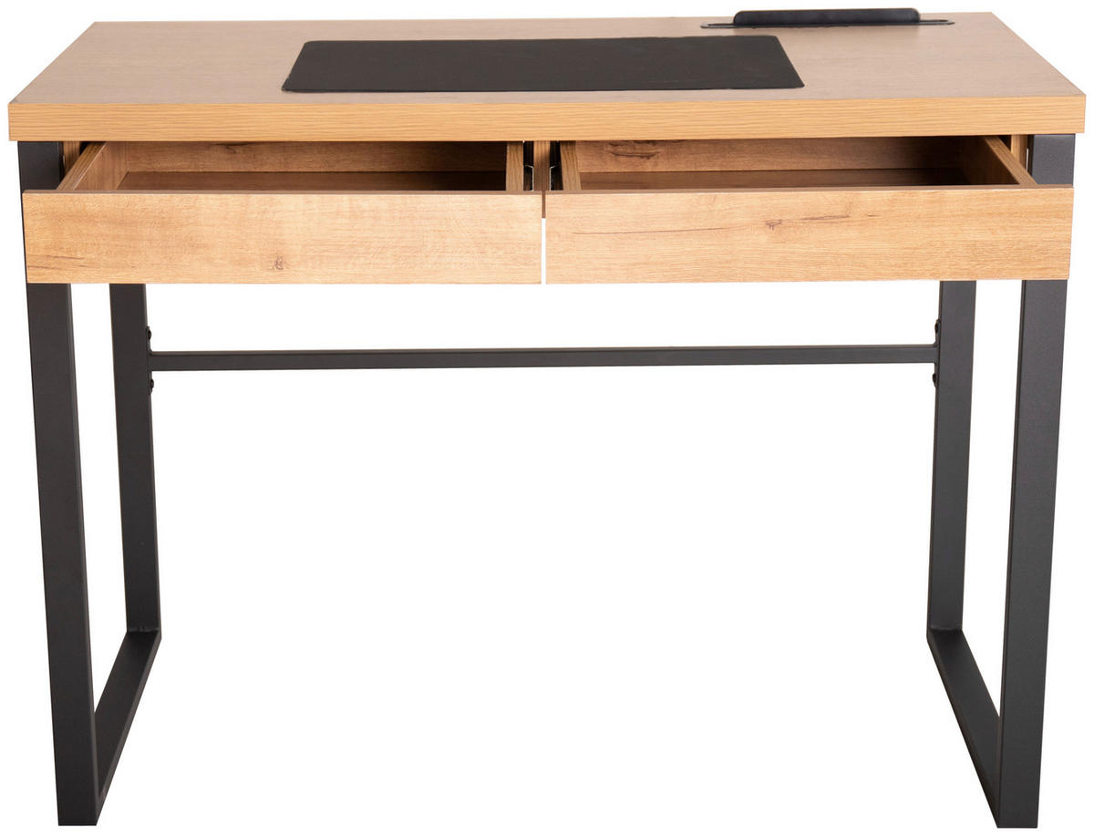 SCHREIBTISCH  in Eichefarben, Schwarz  - Eichefarben/Schwarz, MODERN, Holzwerkstoff/Metall (100/75/50cm) - Livetastic