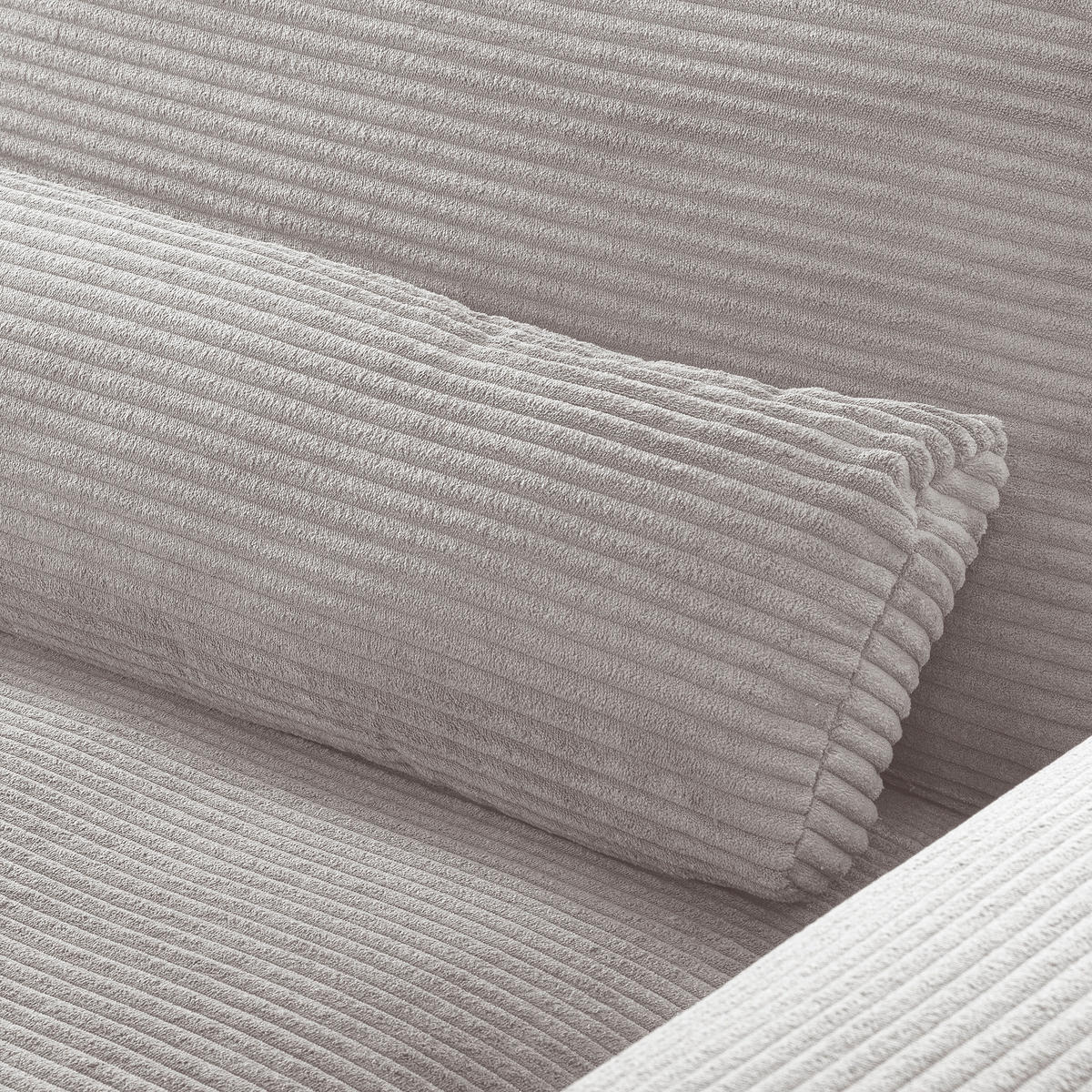 ECKSOFA  in Cord Hellgrau Nierenkissen, Rückenkissen  172/313 cm  - Hellgrau/Schwarz, Design, Textil/Metall (172/313cm) - P & B