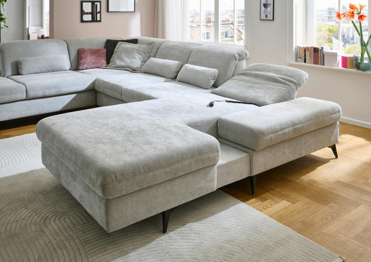 WOHNLANDSCHAFT in Chenille Silberfarben  - Silberfarben/Schwarz, Design, Textil/Metall (198/364/255cm) - Beldomo Style