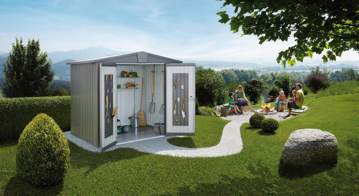 GERÄTEHAUS 244/203/156 cm  - Grau, Basics, Metall (244/203/156cm) - Biohort