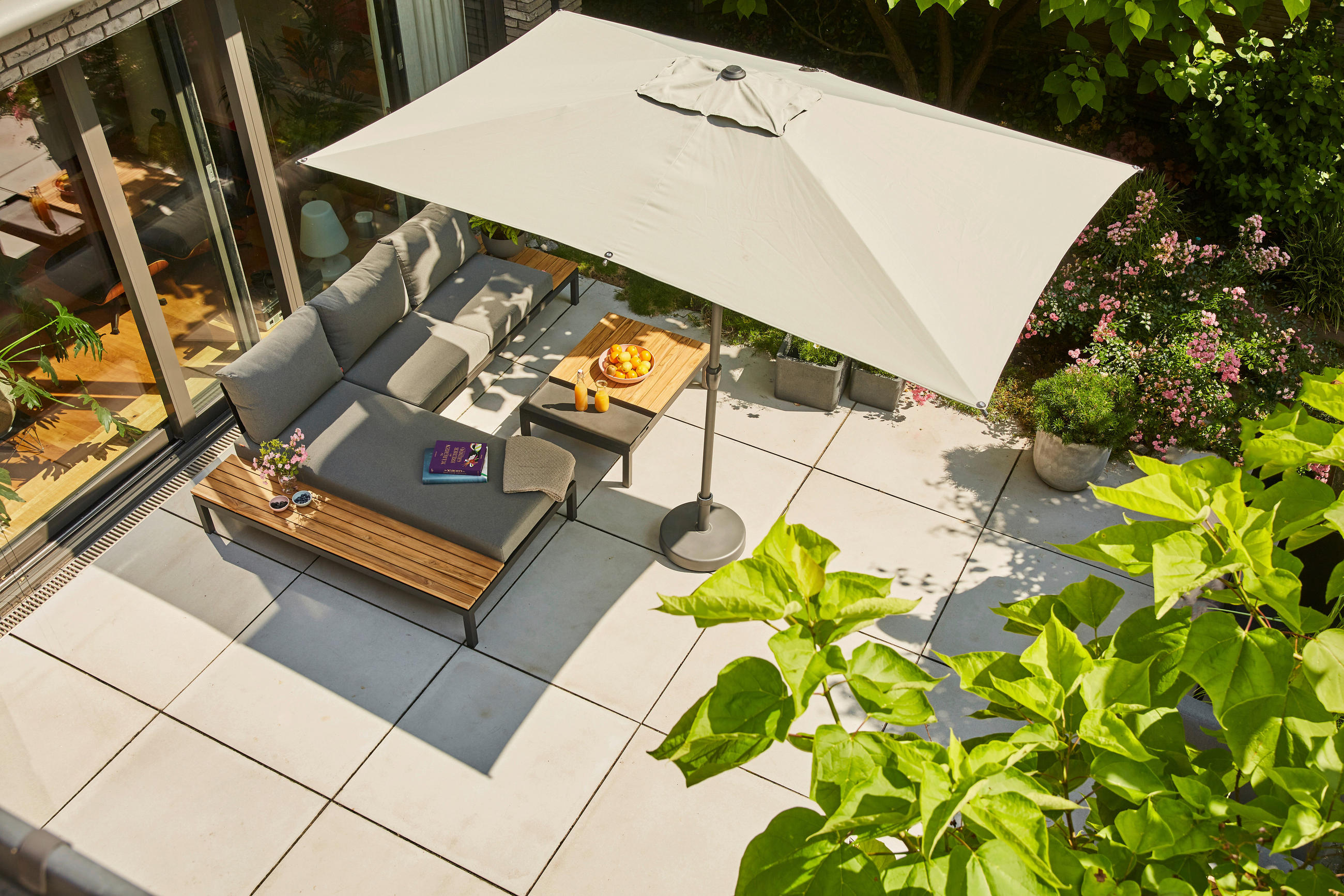 LOUNGEGARNITUR 3-teilig   Teakholz Aluminium, Stahl  - Anthrazit/Teakfarben, KONVENTIONELL, Holz/Kunststoff - Siena Garden