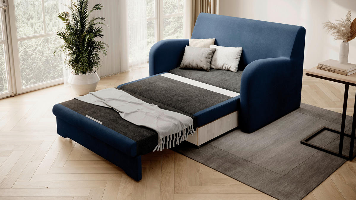 SCHLAFSOFA  mit Samt Blau  - Blau/Schwarz, Design, Kunststoff/Textil (244/97/97cm) - MID.YOU
