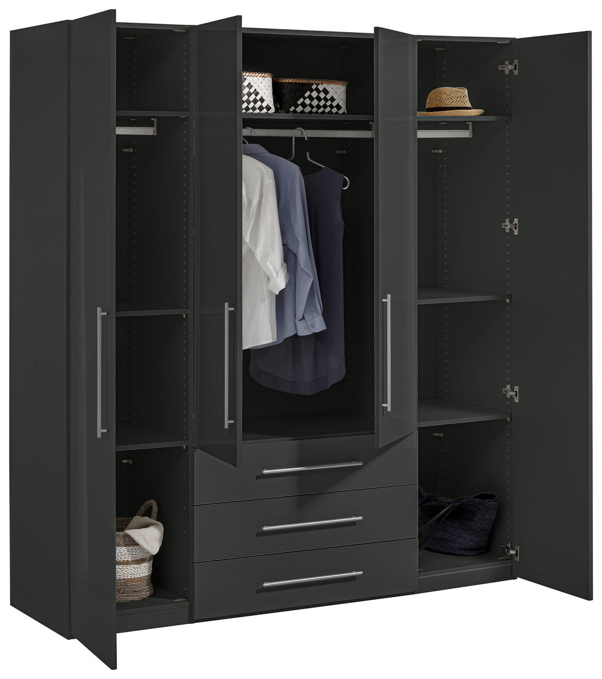 DREHTÜRENSCHRANK in Anthrazit, Anthrazit Hochglanz  - Anthrazit/Anthrazit Hochglanz, Konventionell, Holzwerkstoff/Metall (195,5/218,6/59,5cm) - Xora