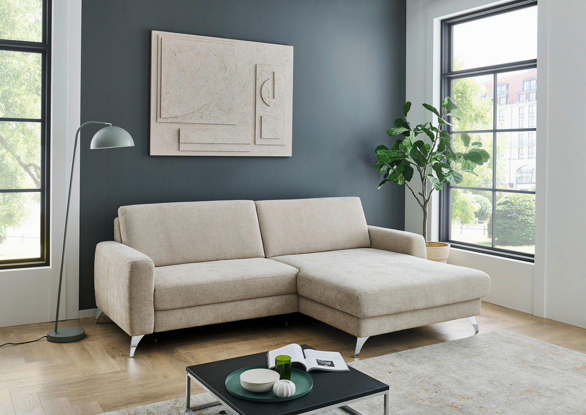 ECKSOFA  Chenille Beige  - Chromfarben/Beige, Design, Textil/Metall (222/167cm) - Beldomo Comfort