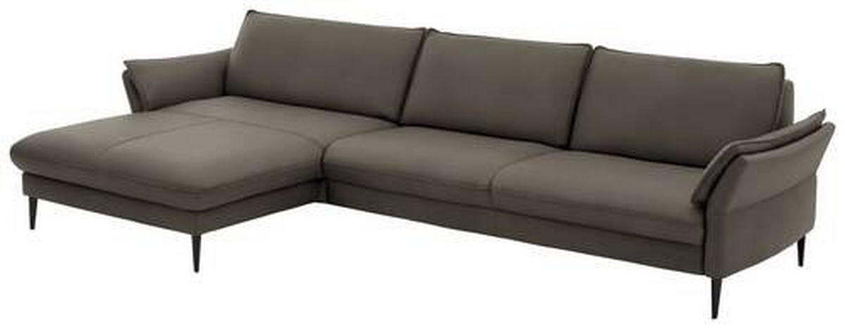 ECKSOFA in Echtleder Graubraun  - Graubraun/Schwarz, Design, Leder/Metall (172/334cm) - Valdera