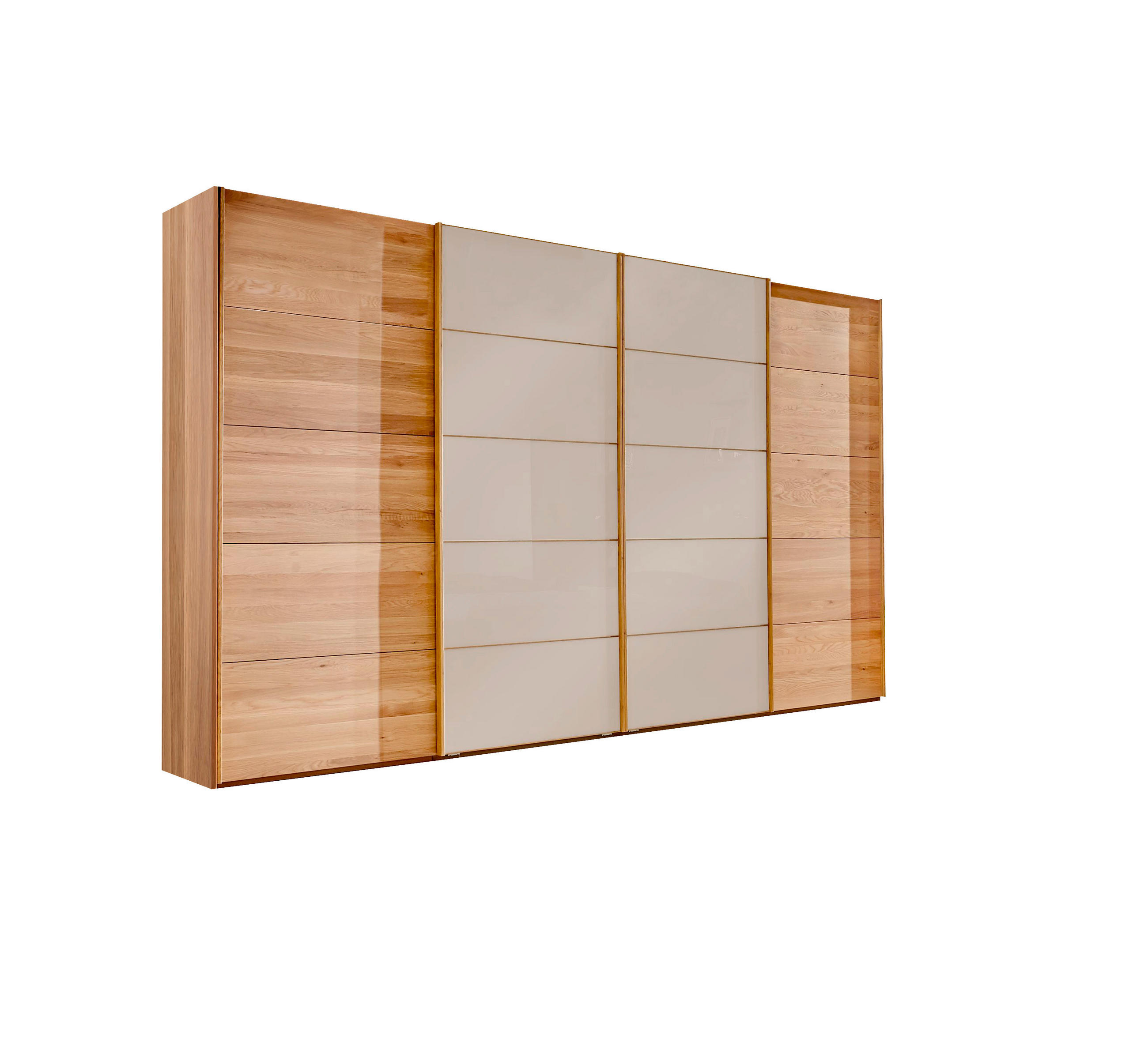 Linea Natura Schwebetürenschrank Weiß, Eiche 400x236x67 cm