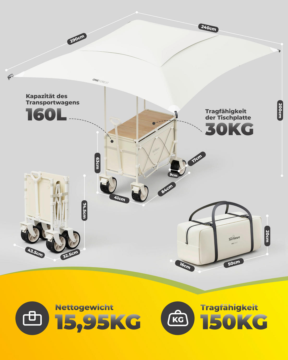 BOLLERWAGEN    - Beige, Basics, Textil/Metall (84/63/41cm) - Modante