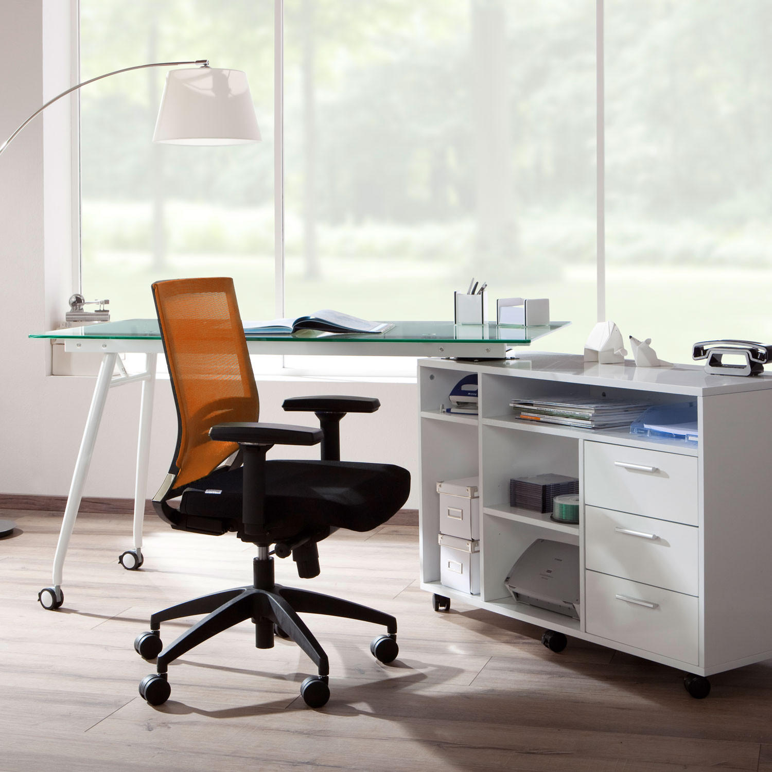 VRTLJIVI STOL umetna masa, tekstil oranžna, črna - črna/oranžna, Moderno, umetna masa/tekstil (59/108/44cm) - MID.YOU