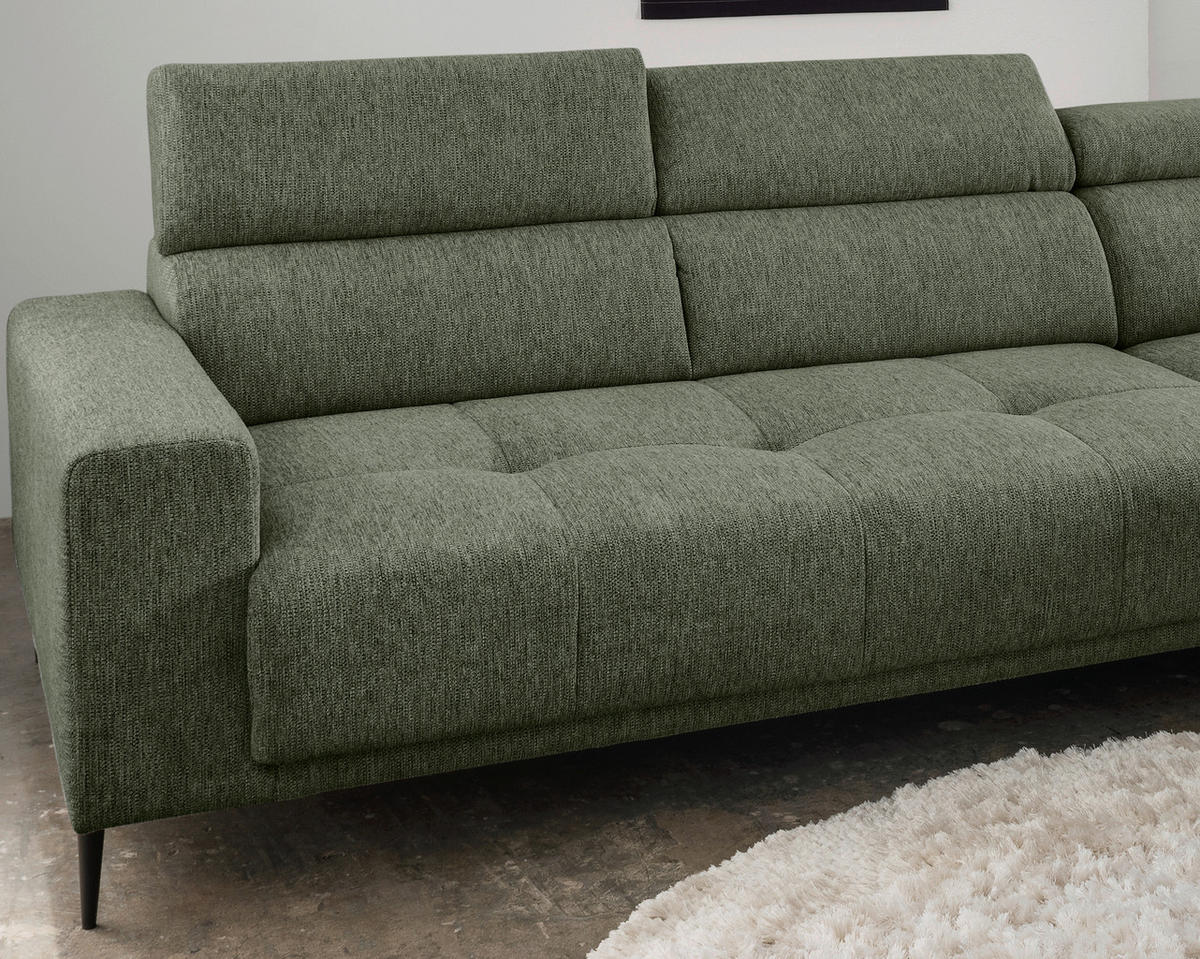 ECKSOFA Dunkelgrün Chenille  - Dunkelgrün/Schwarz, KONVENTIONELL, Textil/Metall (276/188cm) - Livetastic