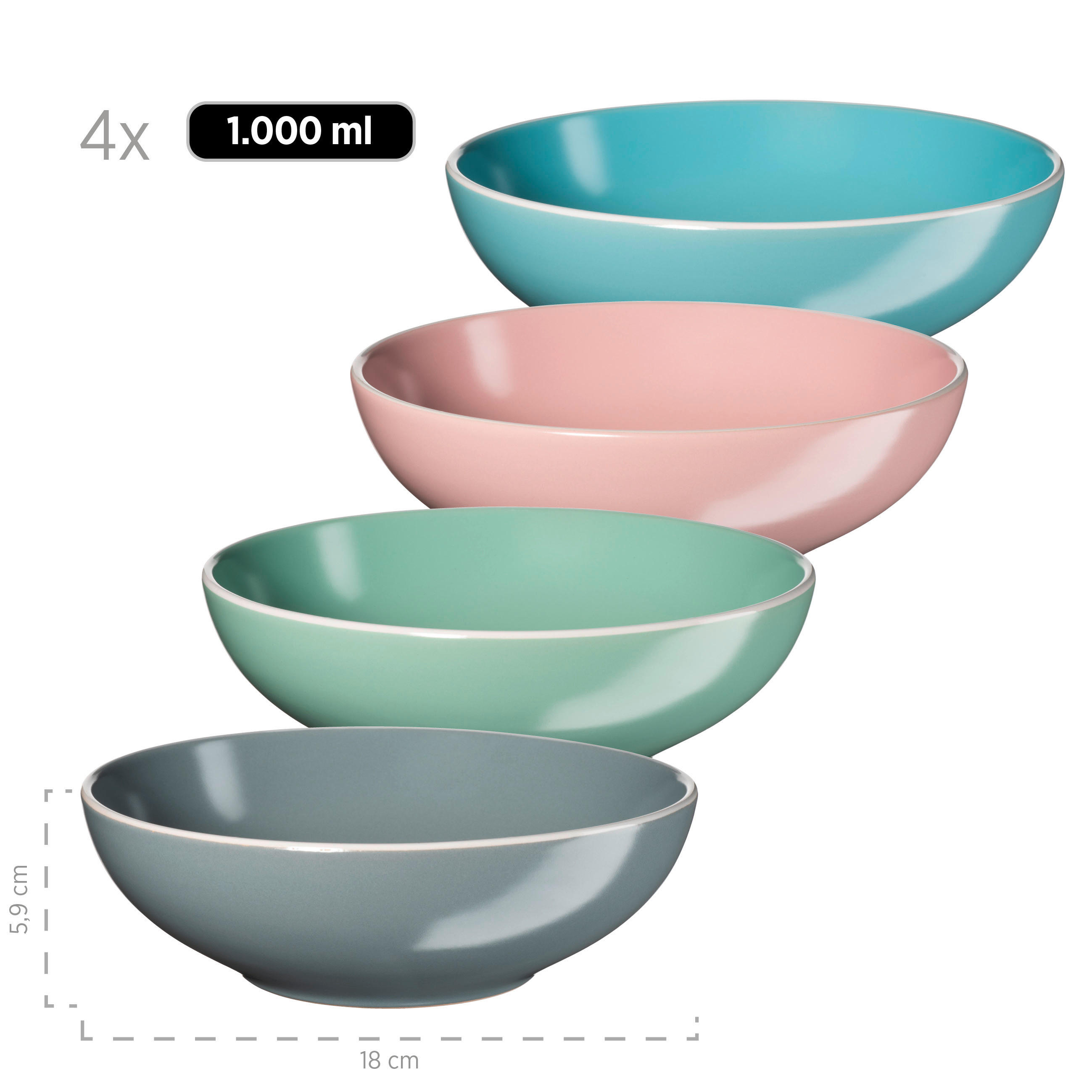 KOMBISERVICE Grau, Grün, Rosa, Türkis 16-teilig Elissa II  - Türkis/Rosa, Basics, Keramik - Mäser