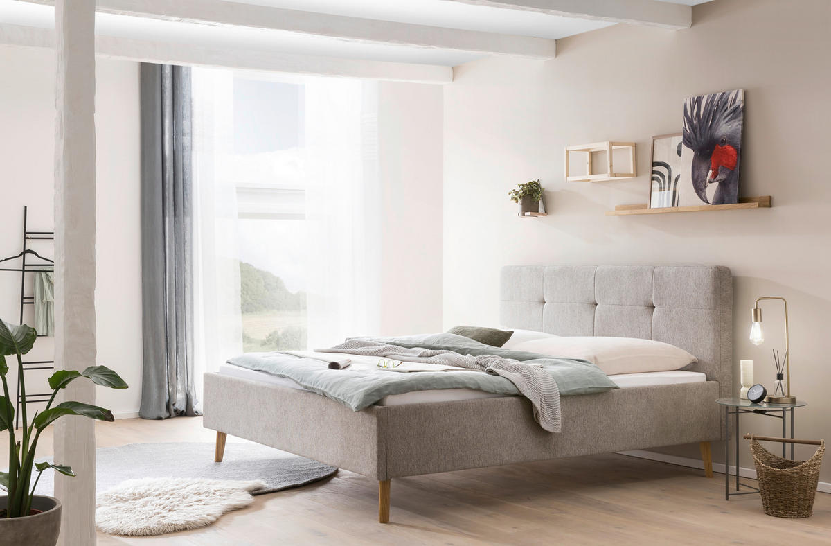 POLSTERBETT 180/200 cm  Taupe  - Taupe/Eichefarben, Basics, Holz/Textil (180/200cm) - Xora