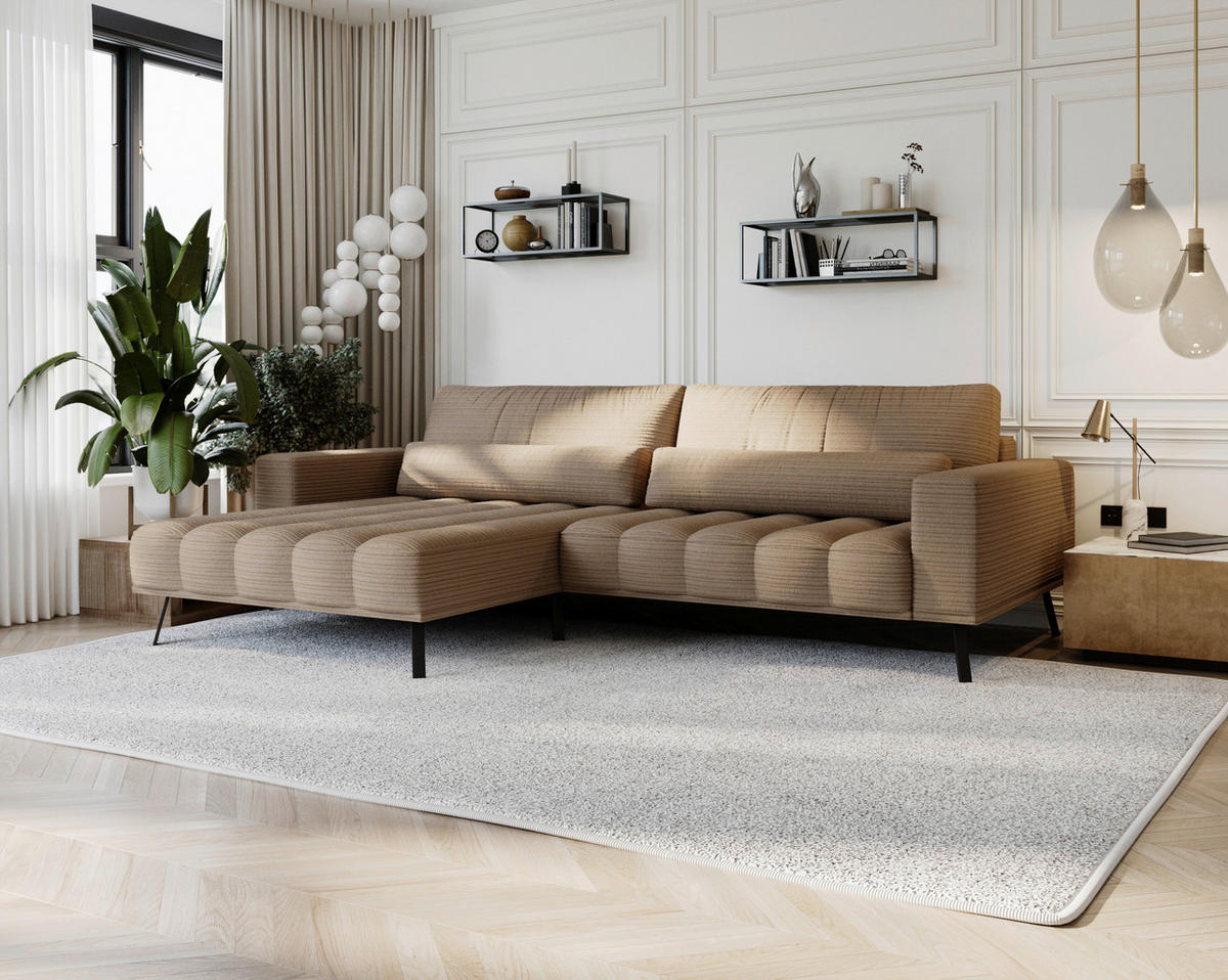 ECKSOFA in Cord Braun  - Schwarz/Braun, Design, Textil/Metall (204/291cm) - Lomoco