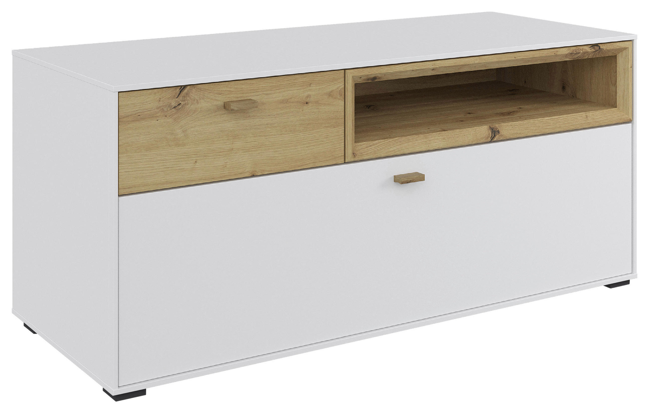 LOWBOARD  in 120/53/49 cm  - Weiss/Eichefarben, Holz/Holzwerkstoff (120/53/49cm) - Hom`in