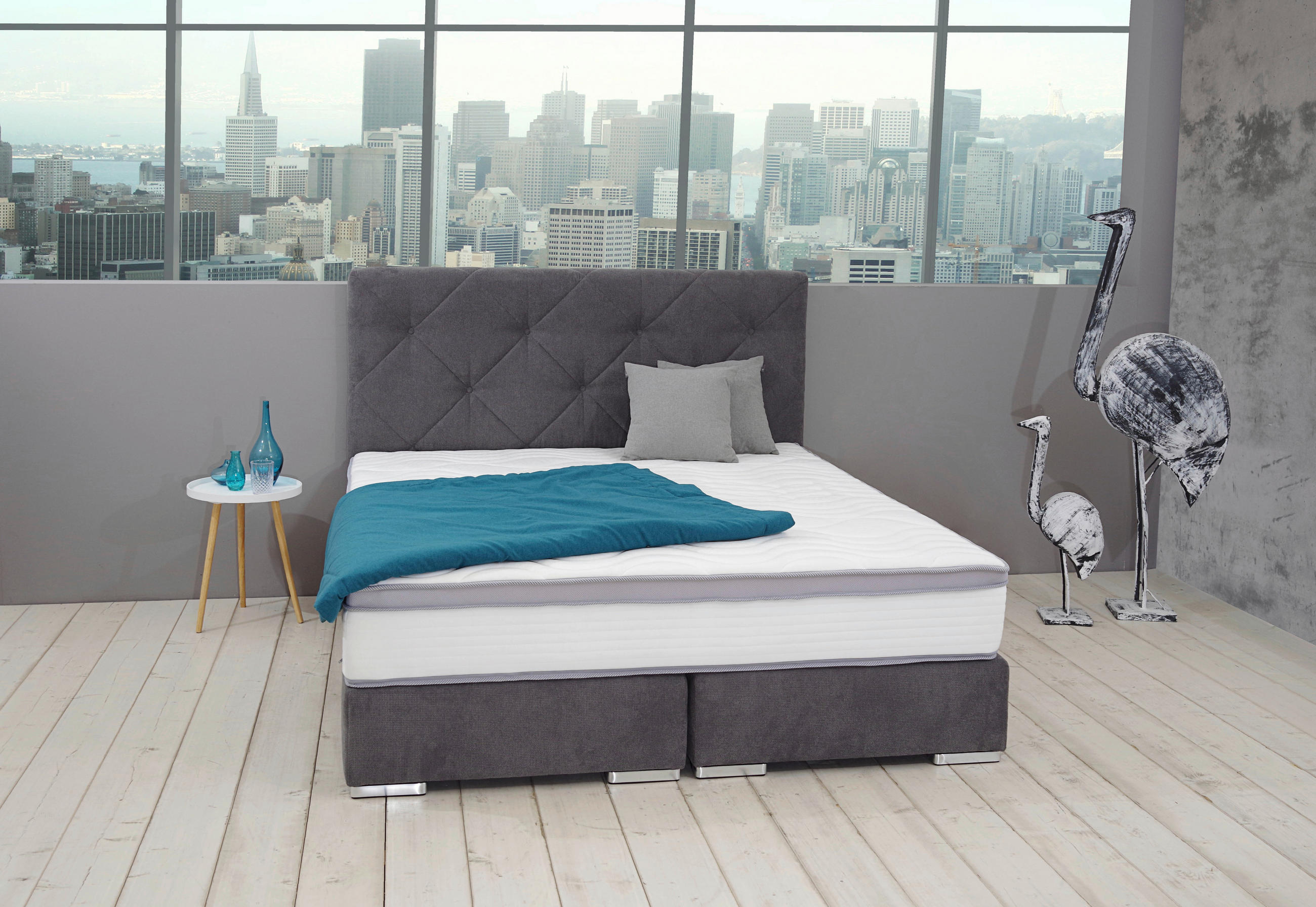 BOXSPRINGBETT 180/200 cm  in Dunkelgrau  - Chromfarben/Dunkelgrau, KONVENTIONELL, Kunststoff/Textil (180/200cm) - Carryhome