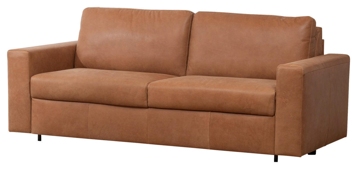 SCHLAFSOFA Karamell Echtleder  - Karamell/Schwarz, KONVENTIONELL, Leder/Kunststoff (198/84/98cm) - Novel