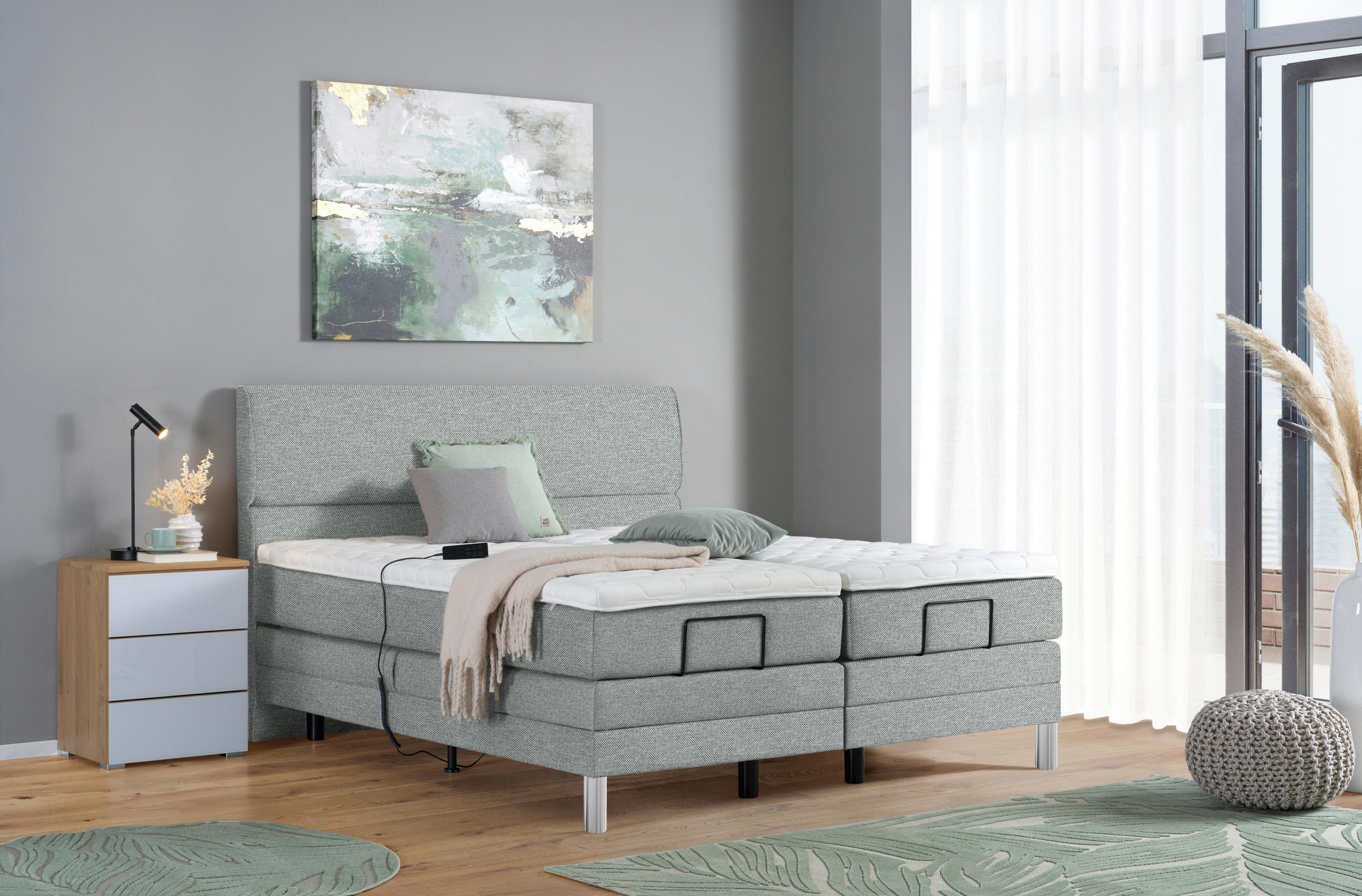 BOXSPRINGBETT 200/200 cm  in Grau  - Chromfarben/Grau, Konventionell, Kunststoff/Textil (200/200cm) - Voleo