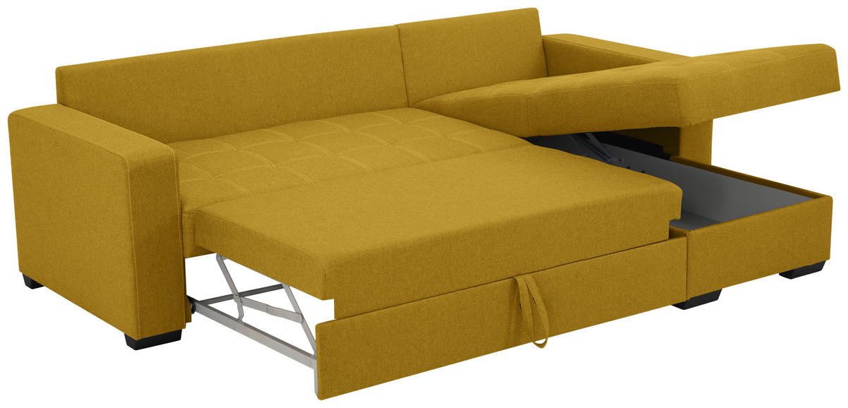 ECKSCHLAFSOFA in Mikrofaser Senfgelb  - Senfgelb/Schwarz, Design, Kunststoff/Textil (240/160cm) - Livetastic