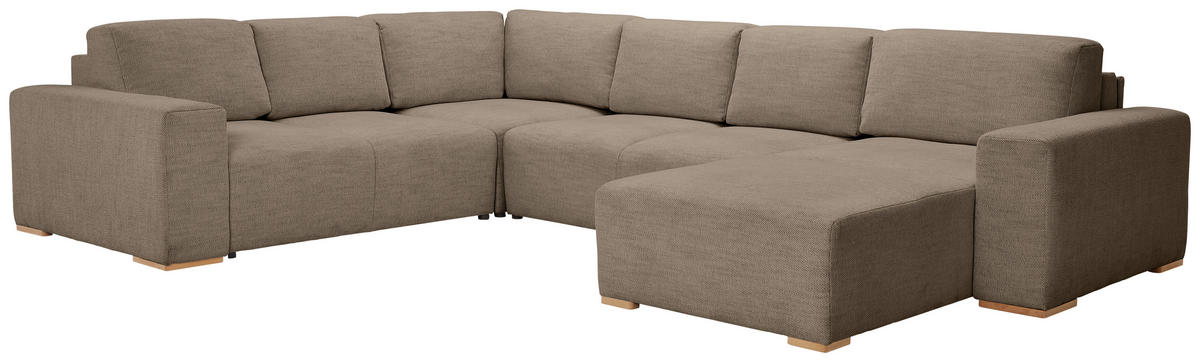 WOHNLANDSCHAFT in Flachgewebe Braun  - Buchefarben/Schwarz, Konventionell, Holz/Kunststoff (283/371/208cm) - Livetastic