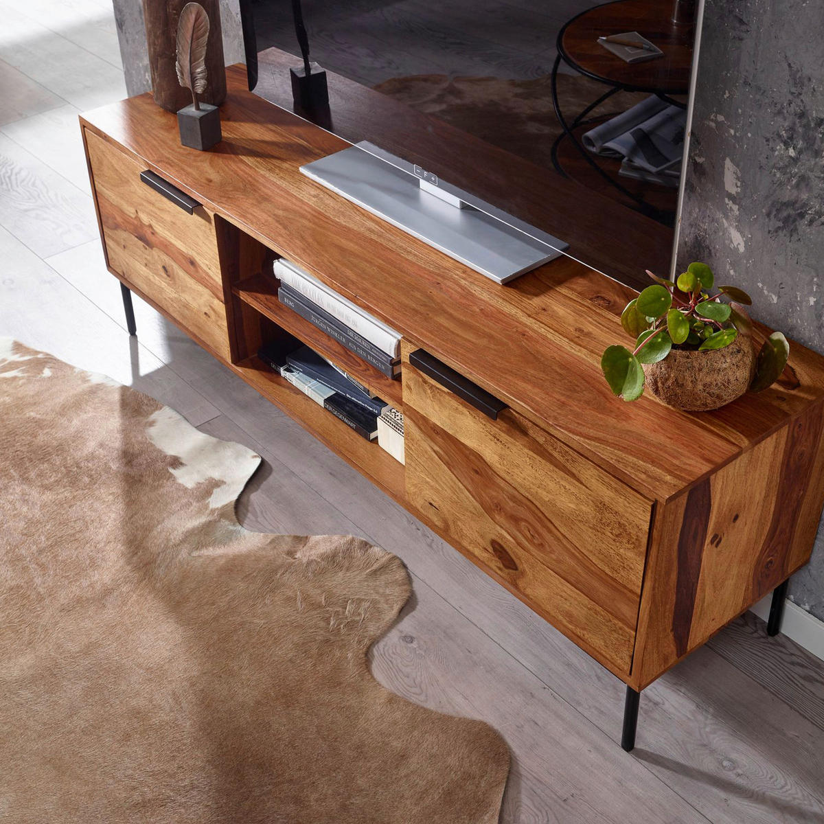 SIDEBOARD 147/51/38 cm  - Sheeshamfarben/Schwarz, Design, Holz/Metall (147/51/38cm) - MID.YOU