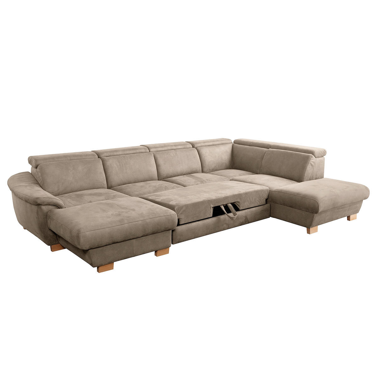 WOHNLANDSCHAFT Mikrofaser Taupe  - Taupe/Naturfarben, Design, Holz/Textil (238/347/273cm) - Livetastic