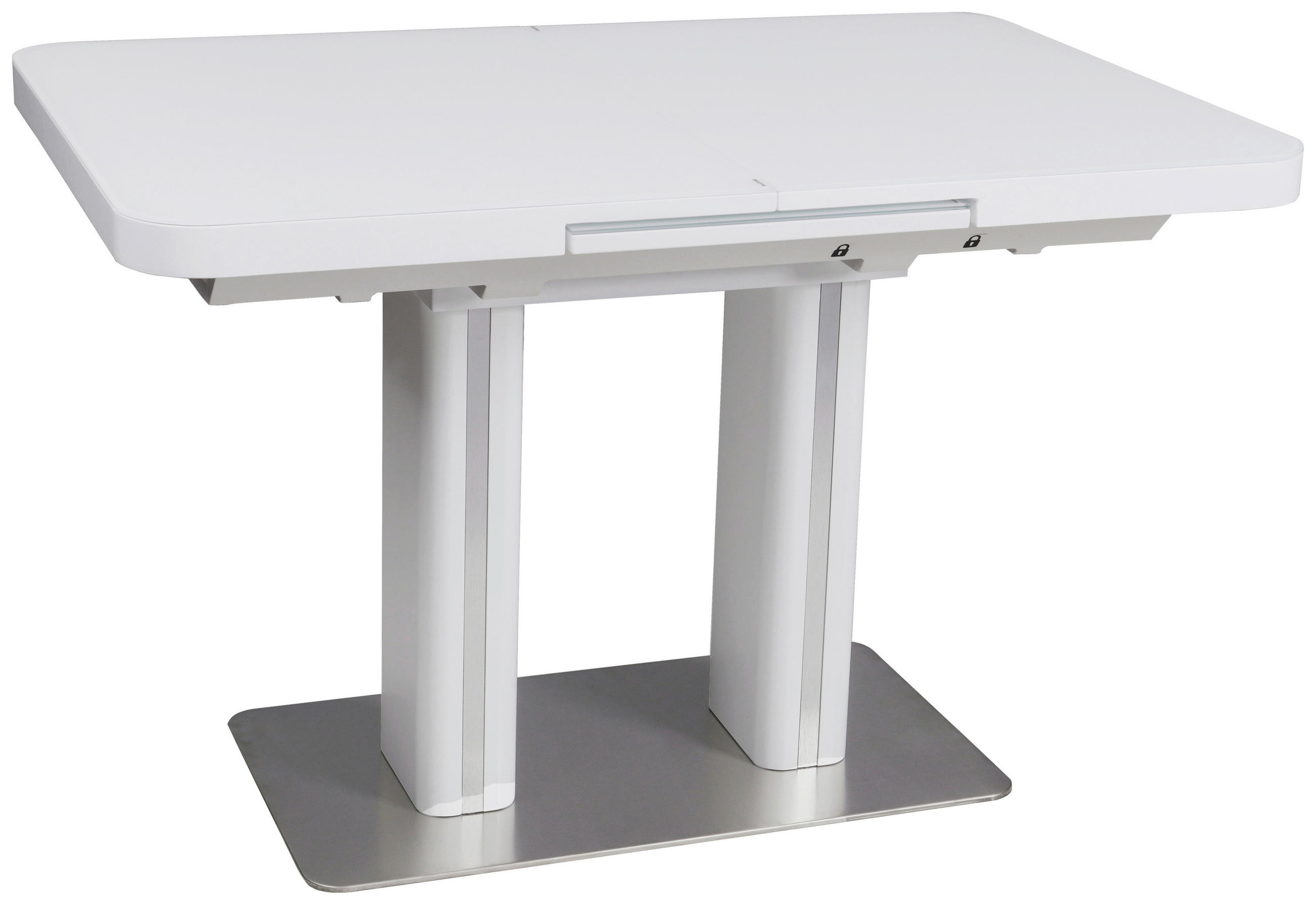 MASĂ din metal, sticlă, material pe bază de lemn 120-160/80/76 cm