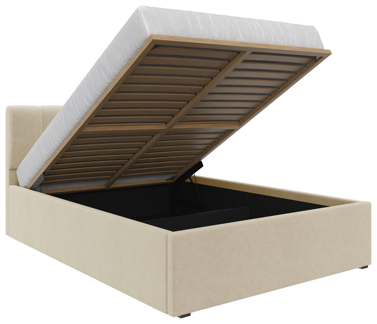 POLSTERBETT 140/200 cm  in Creme  - Creme/Schwarz, Design, Holz/Kunststoff (140/200cm) - Stylife