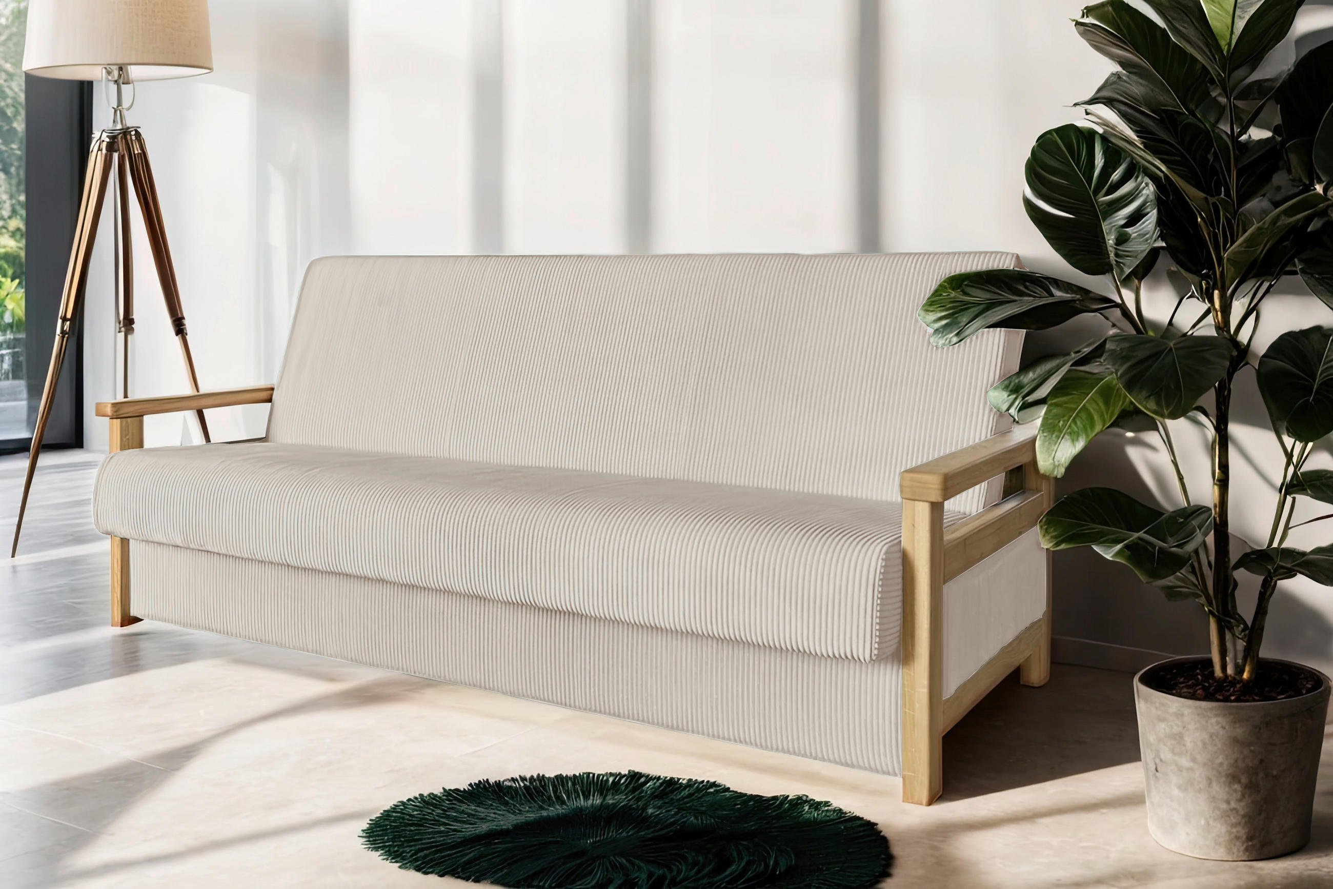 BÄDDSOFFA i manchester cremefärgad  - naturfärgad/cremefärgad, Design, trä/textil (220/90/90cm) - P & B