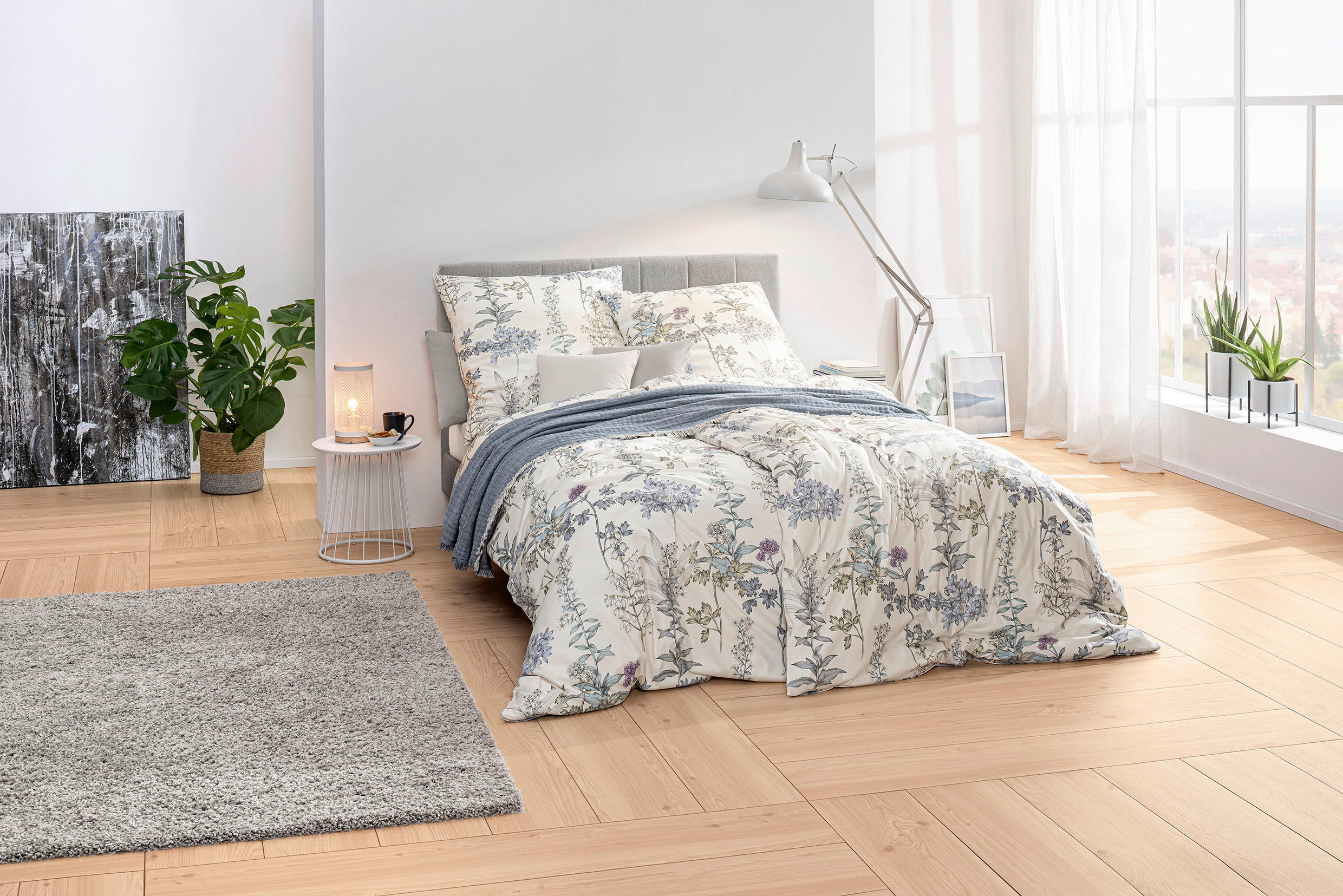 BETTWÄSCHESET ATELIER Makosatin 160/210 cm  65 cm/100 cm  - Blau, Basics, Textil (160/210cm) - Estella