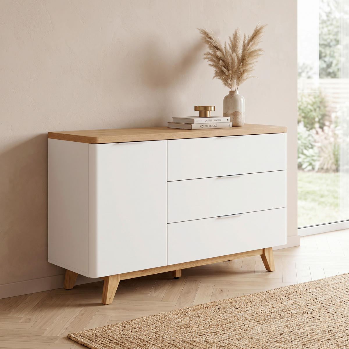 SIDEBOARD  120/77/39 cm 3 Schublade(n)  - Eichefarben/Alufarben, KONVENTIONELL, Holzwerkstoff/Metall (120/77/39cm) - Livetastic