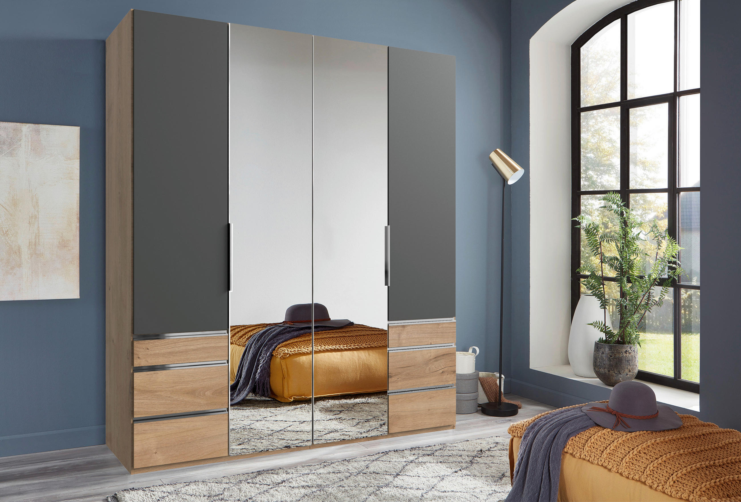 DREHTÜRENSCHRANK in Graphitfarben, Eichefarben  - Chromfarben/Eichefarben, Modern, Holzwerkstoff (200/236/58cm) - MID.YOU