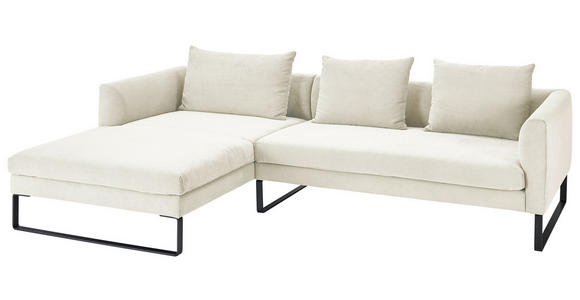 ECKSOFA Weiß Cord  - Schwarz/Weiß, KONVENTIONELL, Textil/Metall (178/284cm) - Hom`in