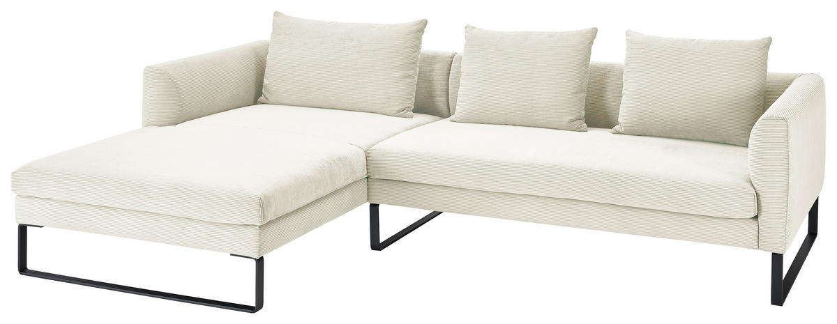 ECKSOFA in Cord Weiss  - Weiss/Schwarz, Konventionell, Textil/Metall (178/284cm) - Hom`in