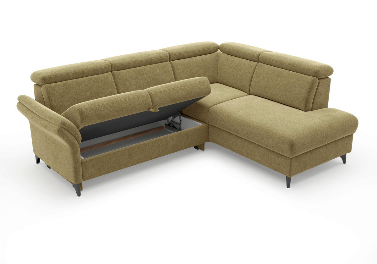 ECKSOFA Flachgewebe Olivgrün  - Schwarz/Olivgrün, Konventionell, Textil/Metall (247/193cm) - Sit & More