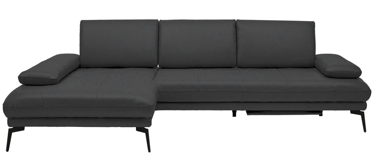 ECKSOFA Anthrazit Echtleder  - Anthrazit/Schwarz, Design, Leder/Metall (187/273cm) - Celina Home
