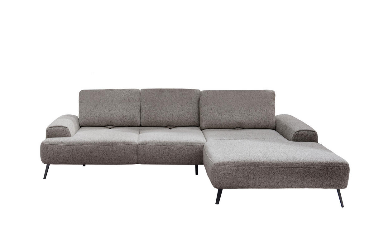 ECKSOFA in Flachgewebe Graubraun  - Graubraun/Schwarz, Design, Textil/Metall (305/178cm) - Livetastic