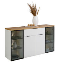 SIDEBOARD Weiss, Eiche Artisan  160/90/43 cm  - Weiss/Eichefarben, Design, Glas/Holzwerkstoff (160/90/43cm) - Stylife