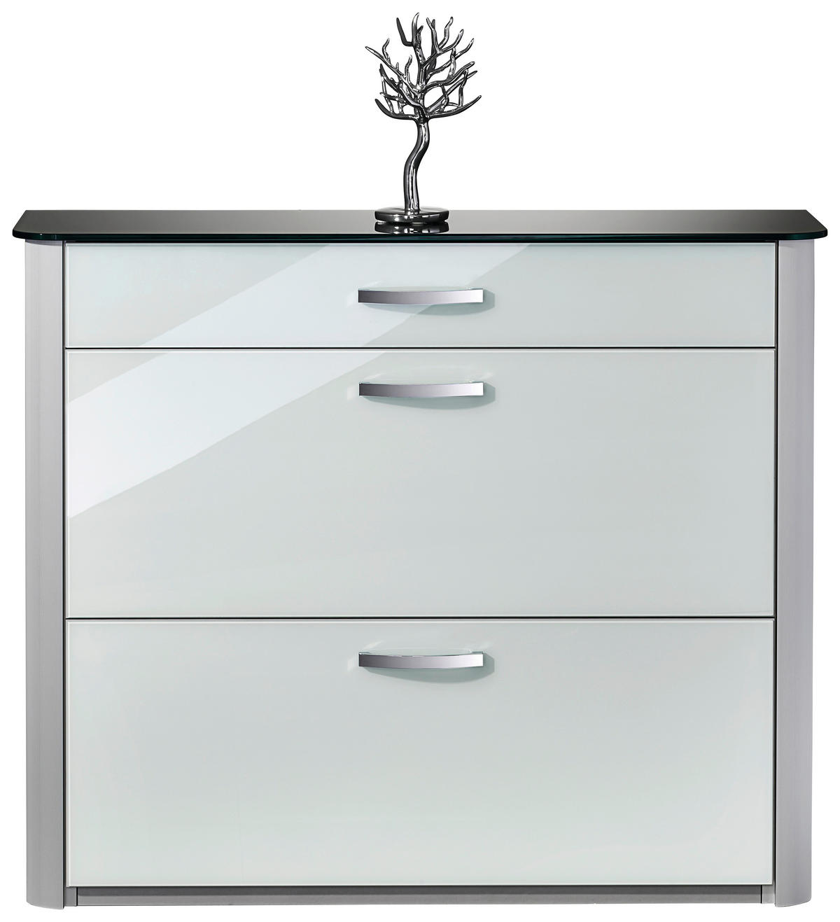 SCHUHSCHRANK Silberfarben, Weiß, Alufarben  - Chromfarben/Silberfarben, Design, Glas/Holzwerkstoff (117/97/35cm) - Moderano
