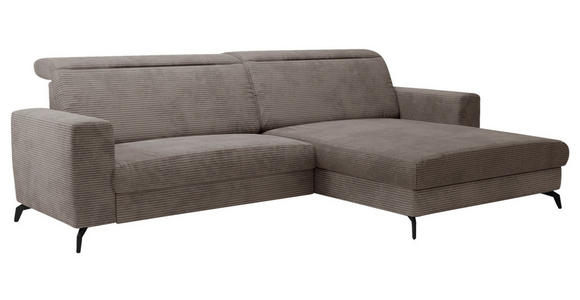 ECKSOFA Taupe Cord Kopfteilverstellung  - Taupe/Schwarz, KONVENTIONELL, Textil/Metall (290/178cm) - Cantus