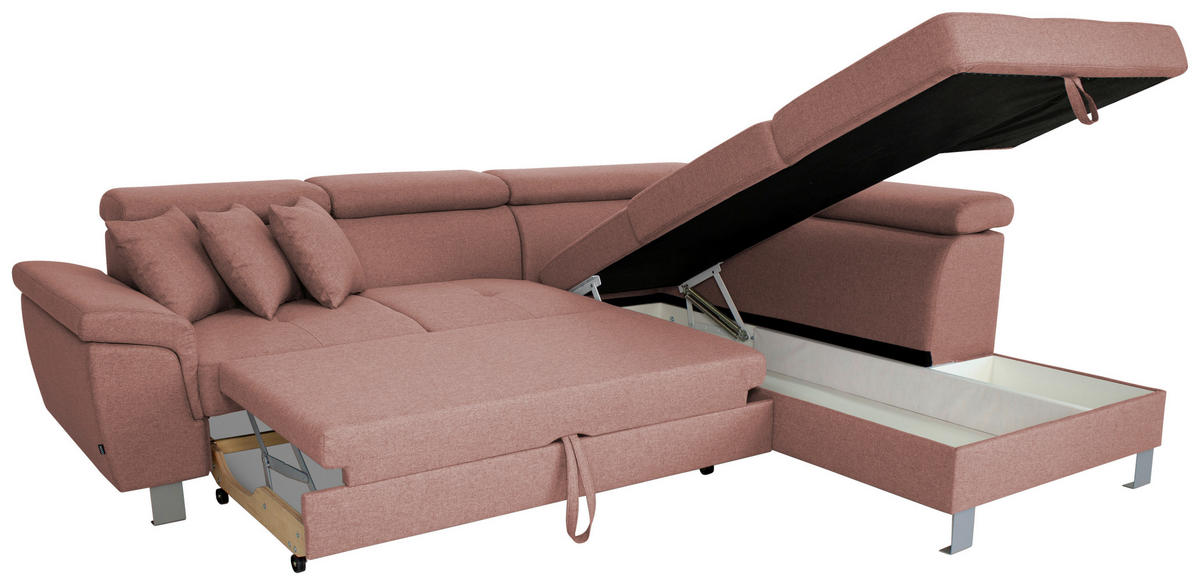 ECKSOFA in Webstoff Hellrot  - Hellrot/Silberfarben, Design, Textil/Metall (257/226cm) - Xora