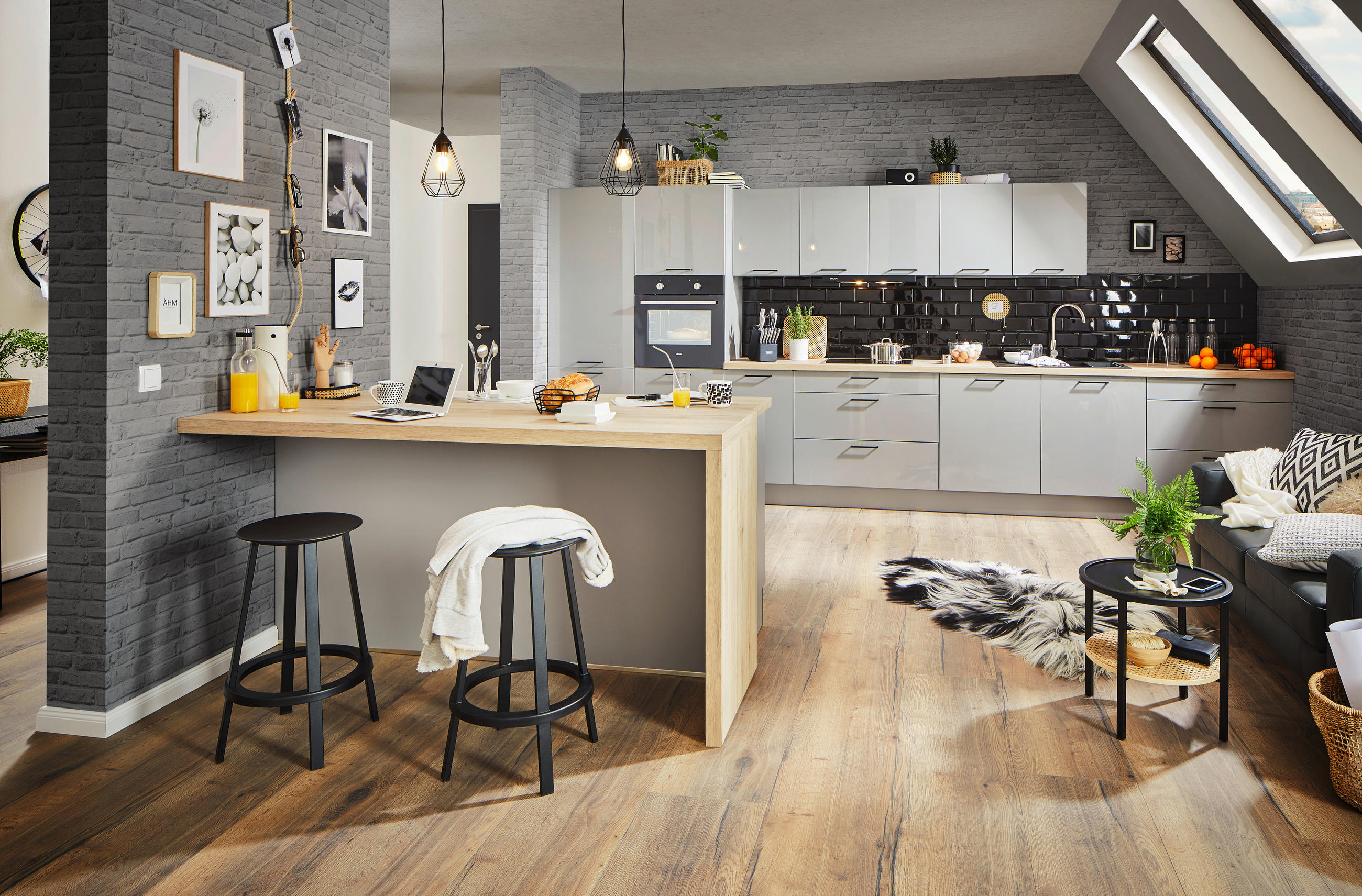 BUCĂTĂRIE LA COMANDĂ   - gri, Design, material pe bază de lemn - Moderano